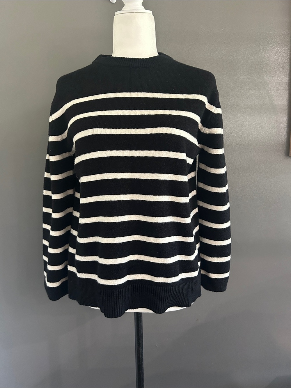 August Sky Classic Black & White Striped Crewneck Sweater